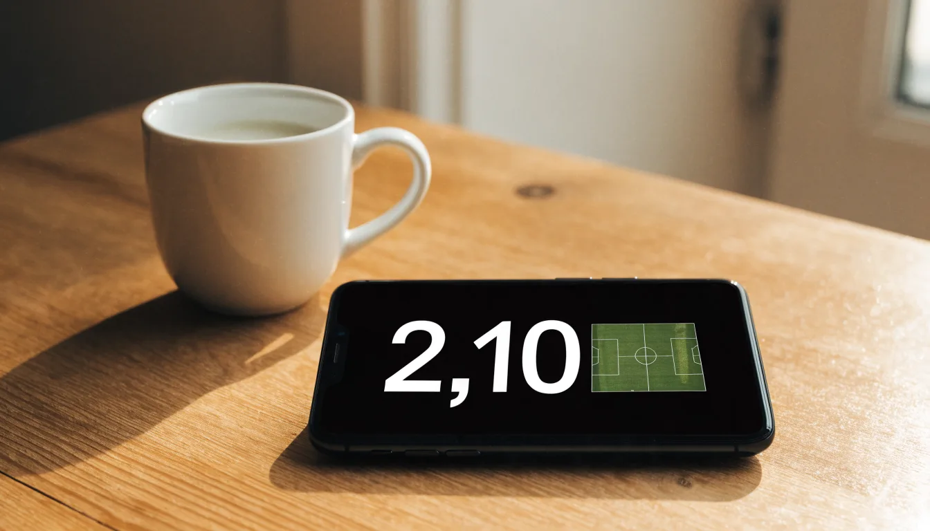 Ein Smartphone mit dunklem Display liegt neben einer Kaffeetasse auf einem Holztisch im Licht eines Fensters.