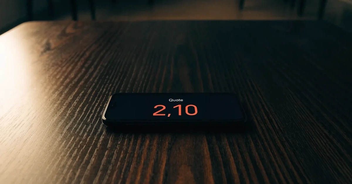 Eine einzelne goldfarbene Münze ohne Prägung liegt auf einem dunklen Tisch, daneben ein ausgeschaltetes Smartphone.