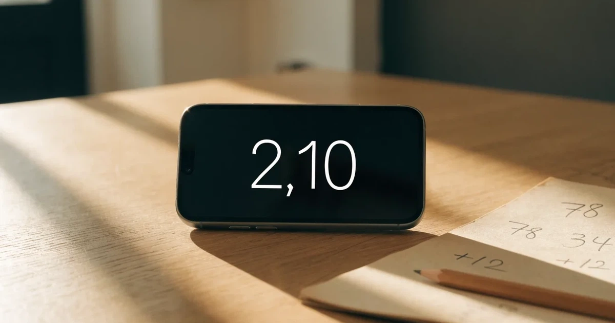 Mehrere Smartphones liegen mit dem Display nach unten neben einem Notizblock und einem Bleistift auf einem hellen Holztisch, seitliches Morgenlicht.