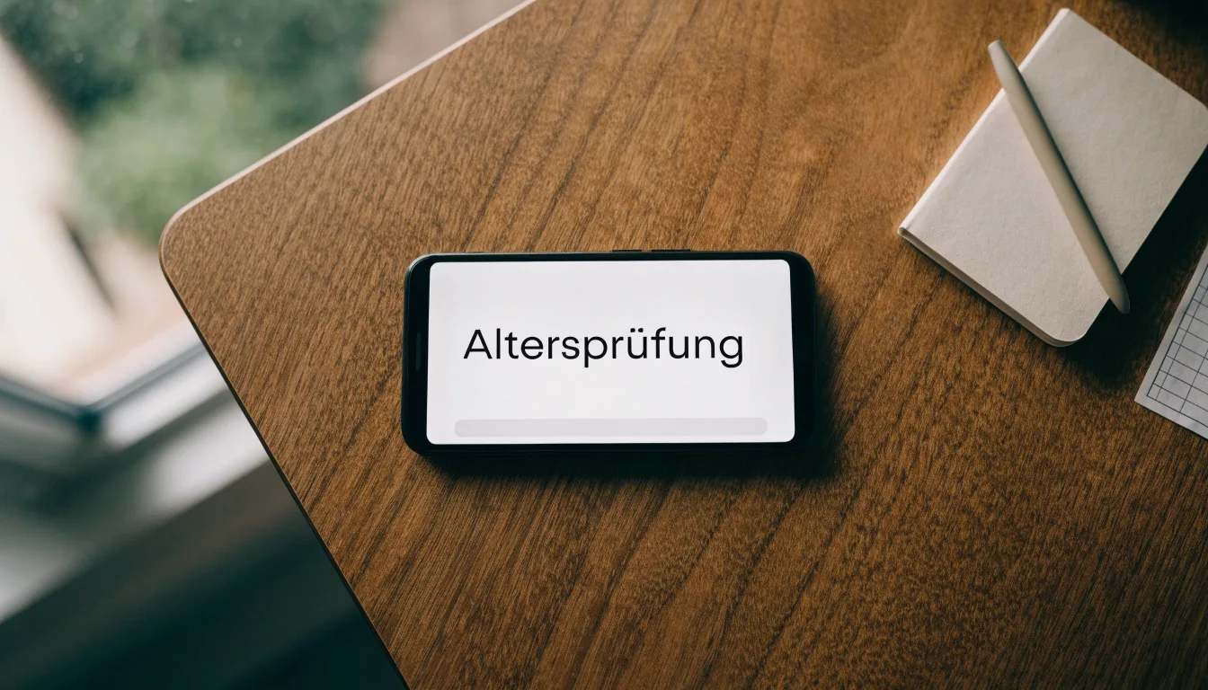 Eine Messingwaage steht auf einer dunklen Holzplatte vor einem Fenster, durch das weiches Tageslicht fällt.