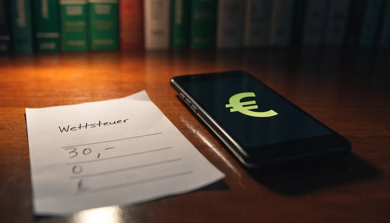 Ein Richterhammer aus Holz liegt auf einer polierten Tischplatte, dahinter eine unscharfe Bücherwand.