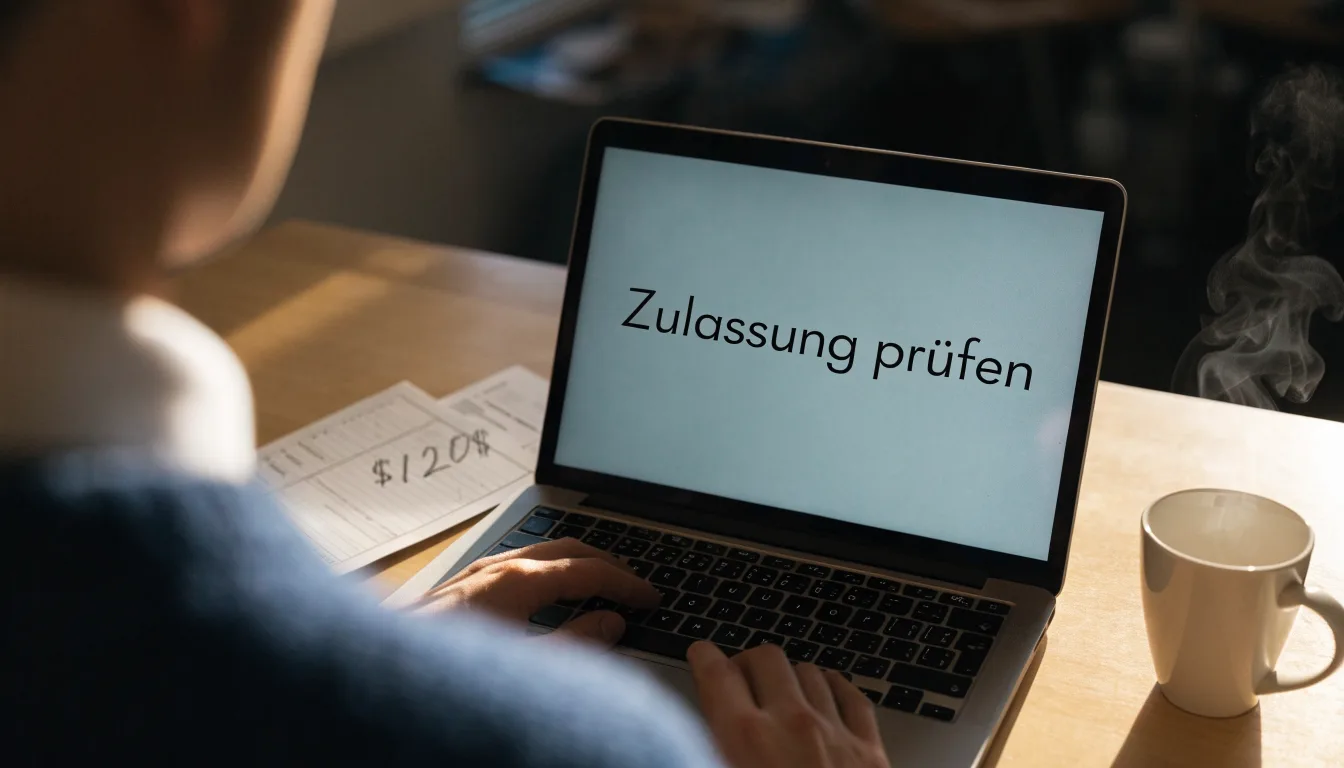 Ein Schlüssel steckt im Schloss einer Glastür eines Bürogebäudes, der Himmel spiegelt sich im Glas.
